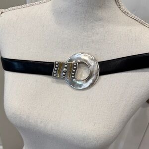 Elegant Black Leather Belt with Silver Buckle
